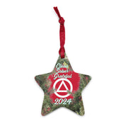 Clean Sober Grateful 2024 AA NA Slogans Sayings Logo Wooden Recovery Christmas ornament