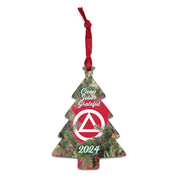 Clean Sober Grateful 2024 AA NA Slogans Sayings Logo Wooden Recovery Christmas ornament